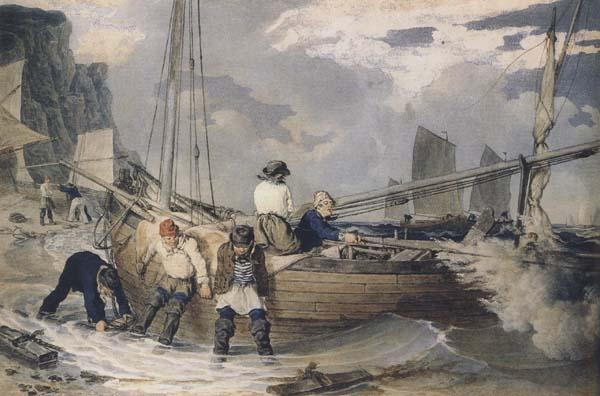John Augustus Atkinson Fishermen hauling out ready to put to sea (mk47) oil painting image